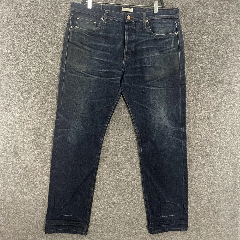 Unbeanded Brand Selvedge Jeans Mens 38x32 Blue Dark Wash Straight Leg Denim Pant